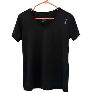 Reebok TShirt Womens Large Black Athletic VNeck ShortSleeve Speedwick Logo‎